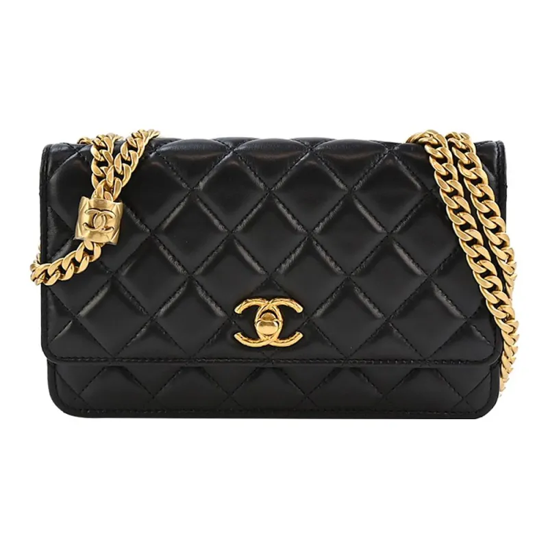 CHANEL Sheepskin Envelope Bag, Chain Wallet, Shoulder Bag, Crossbody Bag Regular Women's Black-2