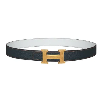 HERMES Avant-Garde Gold Buckle Epsom Calfskin Double-Sided Leather Belt Women's Dark Blue/White Width: 3.2cm
