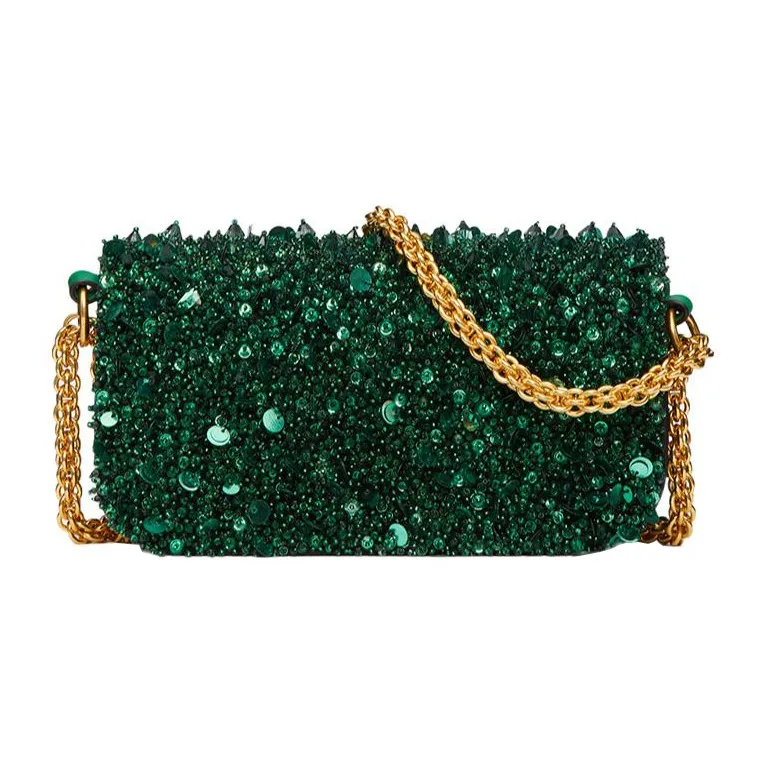 Valentino Locò Embroidery Shoulder Bag Crossbody Bag Handbag Mini Women's Vintage Green-3