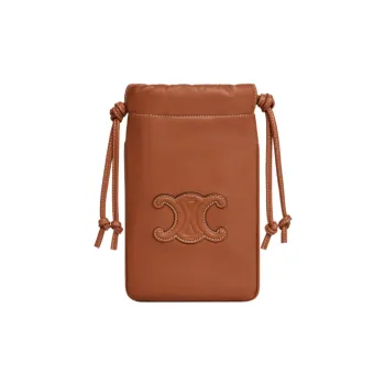 CELINE Triomphe Smooth Sheep Leather Shoulder Bag Crossbody Bag Cell Phone Pouch Women's Tawny
