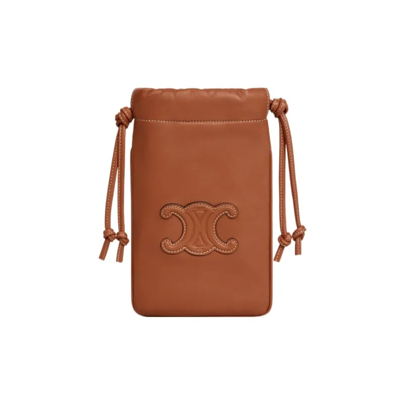 CELINE Triomphe Smooth Sheep Leather Shoulder Bag Crossbody Bag Cell Phone Pouch Women's Tawny-0