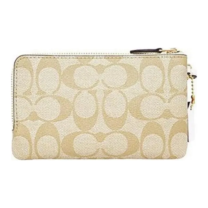 COACH Corner Zip Coated Canvas Mahjong Themed Wrist Bags And Clutches Small Size Women's Light Khaki & White-2