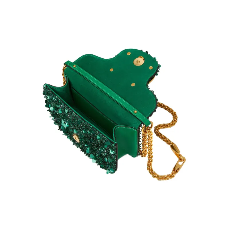 Valentino Locò Embroidery Shoulder Bag Crossbody Bag Handbag Mini Women's Vintage Green-5