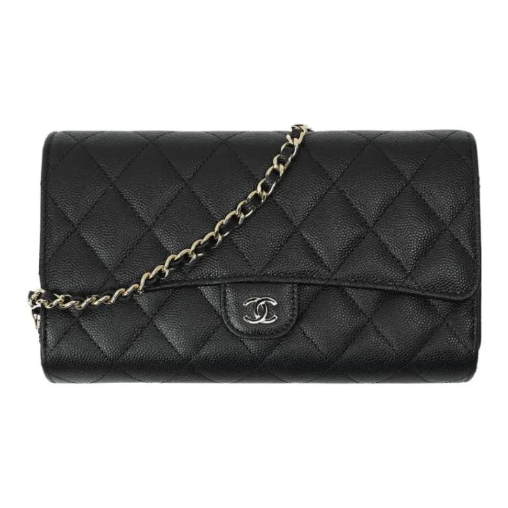 CHANEL Caviar Cow Leather Crossbody Bag, Coin Purse Women's Black-2