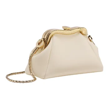 BVLGARI Serpentine Smooth Calf Leather Storage Bag One Shoulder Crossbody Clutch Extra Mini Women's Ivory White