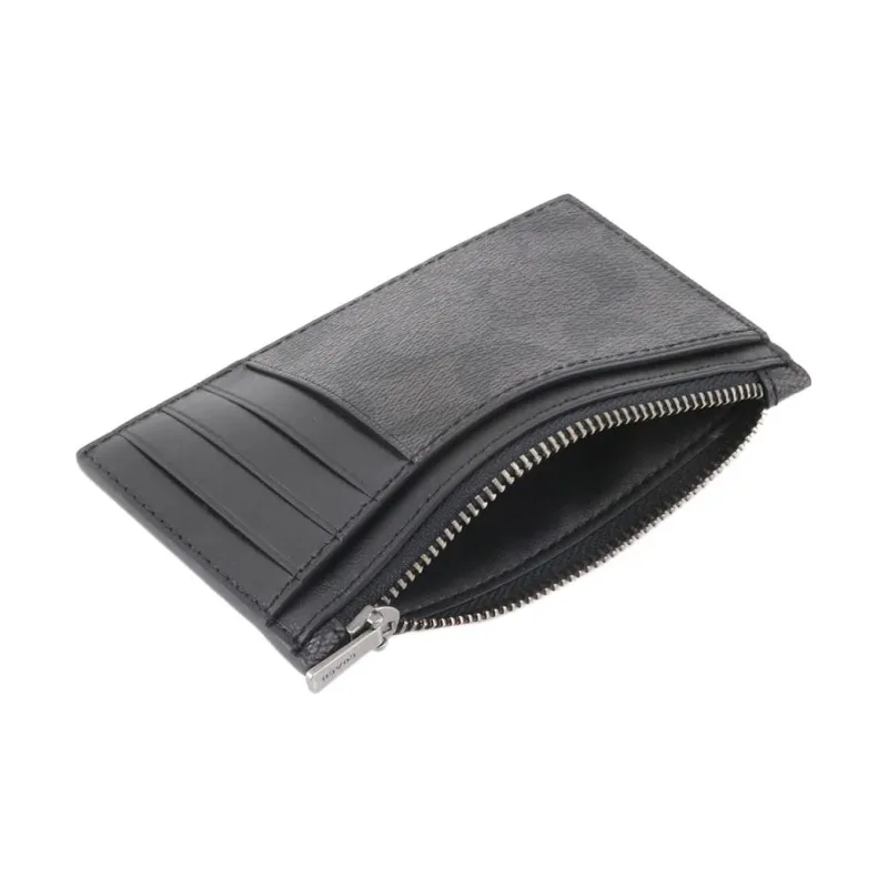 COACH Monogram Canvas With Leather Zip Card Holder Coin Purse Unisex Charcoal Black Monogram-2