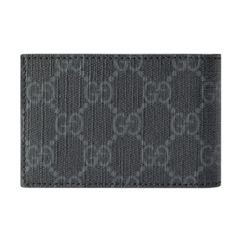 GUCCI Canvas With Leather Card Holder Wallet Men's Gray-3