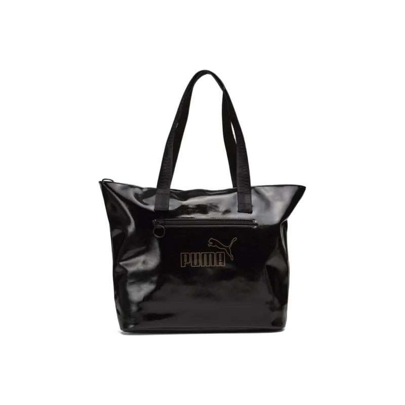 PUMA Artificial Leather Tote Bag, Shopping Bag, Shoulder Bag, Handbag Regular Women's Black Gold-0