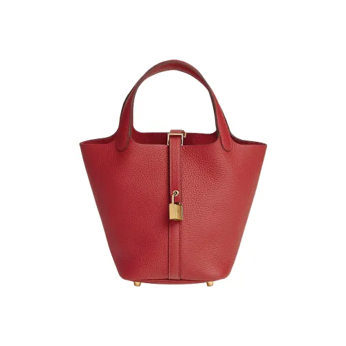 HERMES Picotin Lock Clemence Bullock Leather Basket Bag Handbag Bucket Bag 18 Women's 5E Vermillon Vermilion