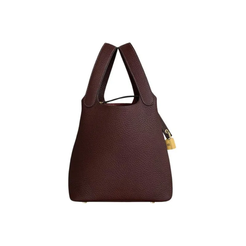 HERMES Picotin Lock Clemence Bullock Leather Basket Bag Handbag Bucket Bag Women's 0G Rouge Sellier Saddle Red-4
