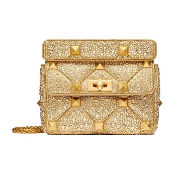 Valentino Roman Stud Rhinestone Embroidery Crossbody Bag Shoulder Bag Women's Antique Brass