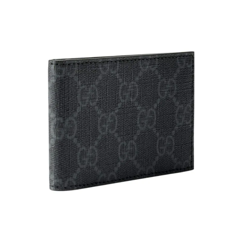 GUCCI Canvas With Leather Card Holder Wallet Men's Gray-4