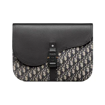 DIOR Oblique Print With Grain Cow Leather Clutch Regular Men's Beige/Black
