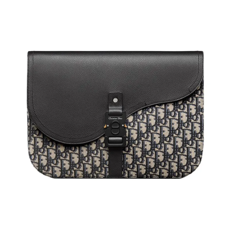 DIOR Oblique Print With Grain Cow Leather Clutch Regular Men's Beige/Black-0