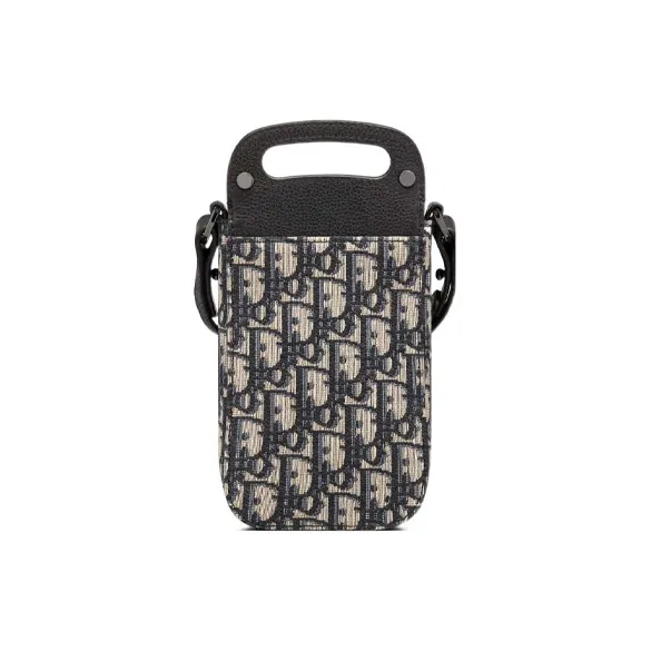 DIOR Grained Calfskin Shoulder Bag, Crossbody Bag With Cell Phone Pouch Regular Men's Black/Beige-4