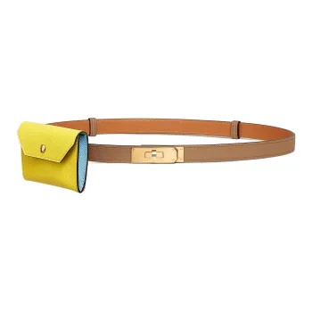 HERMES Kelly Gold Buckle Doublure Calfskin Belt Women's Maraschino Tea/Lemon Yellow Width 1.8cm