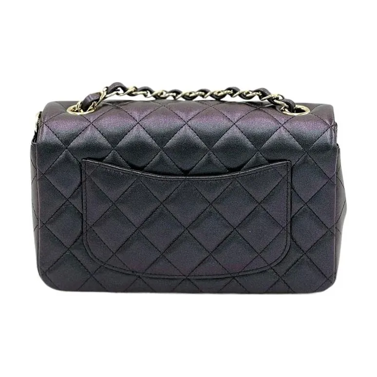 CHANEL Classic Flap CF Lambskin & Gold Tone Lock Crossbody Bag, Shoulder Bag Mini Women's Pearlescent Dazzle Black-2