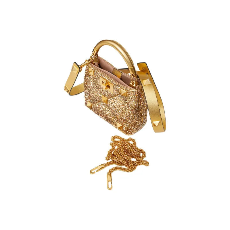 Valentino Roman Stud Rhinestone Shoulder Bag Crossbody Bag Handbag Mini Women's Antique Brass-4