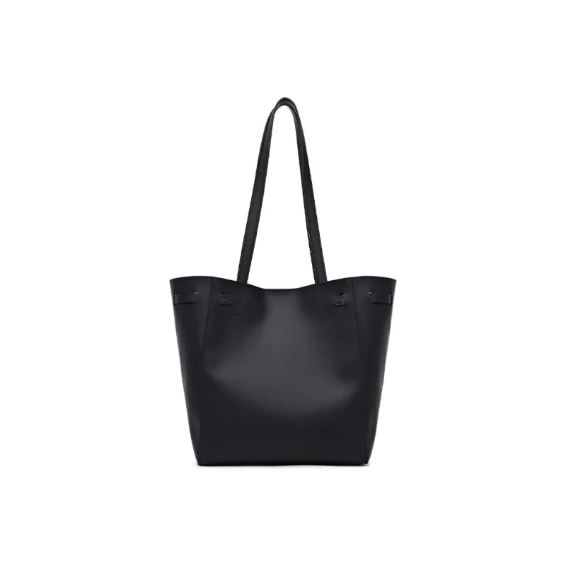 FION Artificial Leather Tote Bag Shoulder Bag Large Size Women's Black-1
