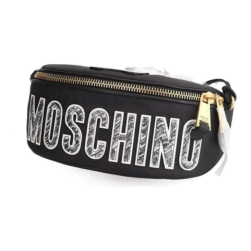 MOSCHINO Cow Leather Shoulder Bag Crossbody Bag Fanny Pack Sling Bags Unisex Black-1