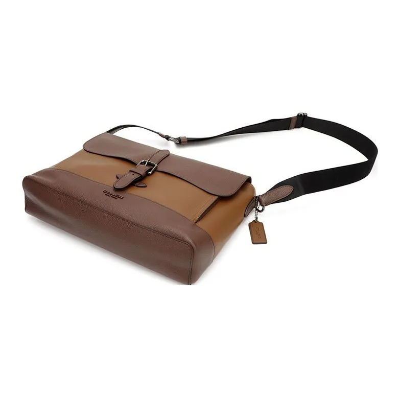 COACH Hudson Leather Messenger Bag, Briefcase, Shoulder Bag, Crossbody Bag Tubas Men's Brown Multicolor-3