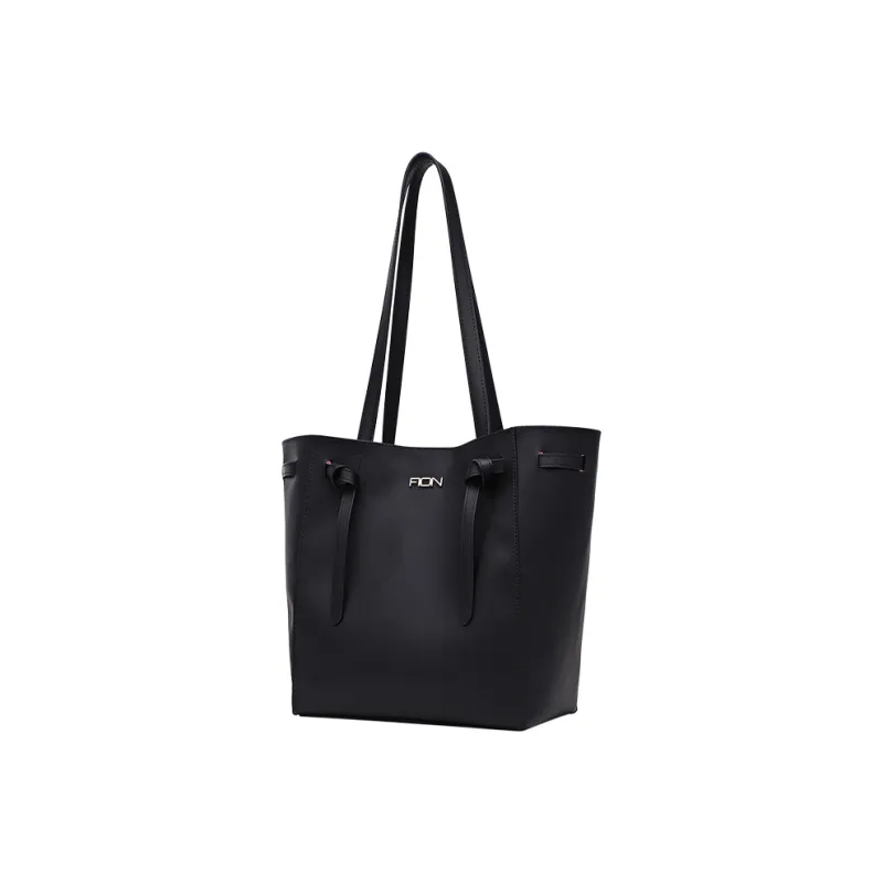 FION Artificial Leather Tote Bag Shoulder Bag Large Size Women's Black-2