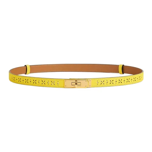 HERMES Kelly Garden Party Gold Buckle Epsom Calfskin Belt Women's Lemon Width 1.8cm