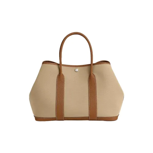 HERMES Garden Party Officier Canvas With Negonda Calfskin Garden Bag Handbag Regular Women's Trench Coat In Beige/Gold