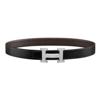 HERMES Avant Garde Silver Buckle Togo Calfskin Double Sided Leather Belt Women's Black/Dark Brown Width 3.2cm