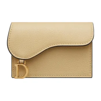 DIOR Saddle Sheepskin Card Clip Card Holder Women's Light Yellow