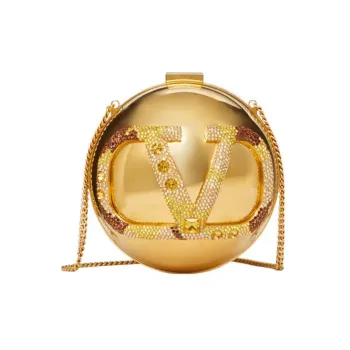 Valentino Vlogo Metal Rhinestone Eveningwear One Shoulder Crossbody Clutch Regular Women's Antique Brass
