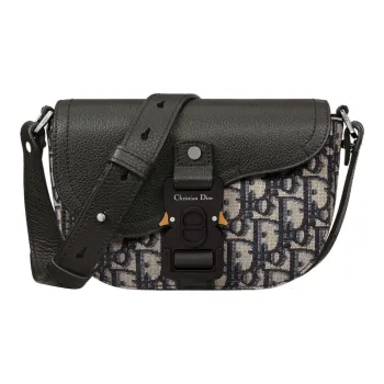 DIOR Fabric Patchwork With Cow Leather Saddle Bags One Shoulder Crossbody Clutches Regular Men's Black/Beige