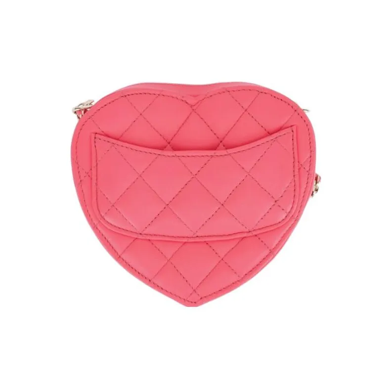 CHANEL 22SS Sheepskin Heart Bag, Shoulder Bag, Crossbody Bag Women's Peach Pink-1