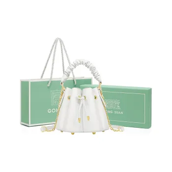 Gong Xuan Genuine Leather Crossbody Bags Handbags Small Size Women's White