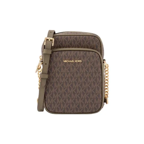 MICHAEL KORS Jet Set Coated Canvas Shoulder Bag Crossbody Bag Medium Size Women's Olive