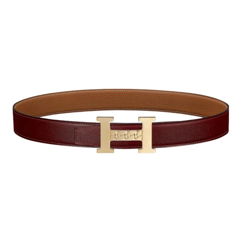 HERMES Togo Leather Belts Unisex HERMES Red/Gold-0