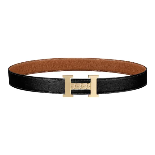 HERMES Leather Belts Unisex Black/Gold