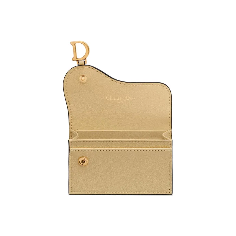 DIOR Saddle Sheepskin Card Clip Card Holder Women's Light Yellow-3