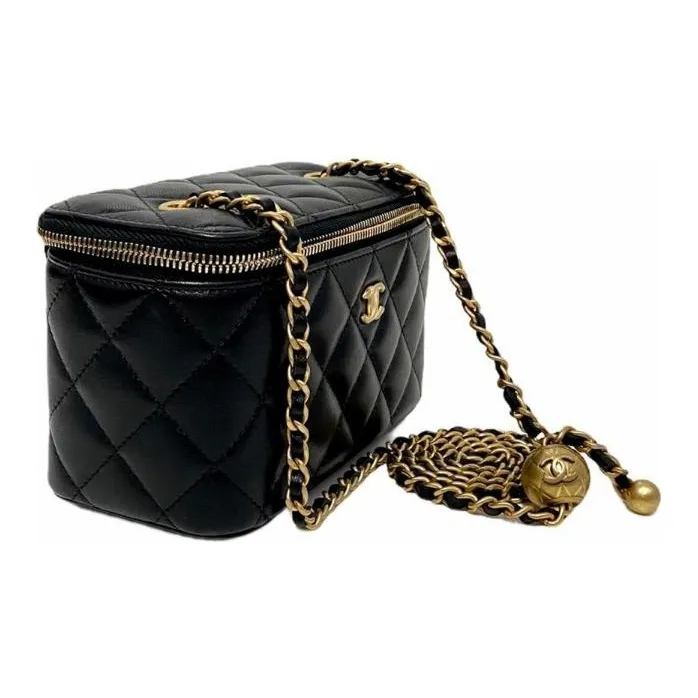 CHANEL Little Golden Ball Sheepskin Clutch, Long Box Bag, Shoulder Bag, Crossbody Bag, Includes Mirror Women's Black-2