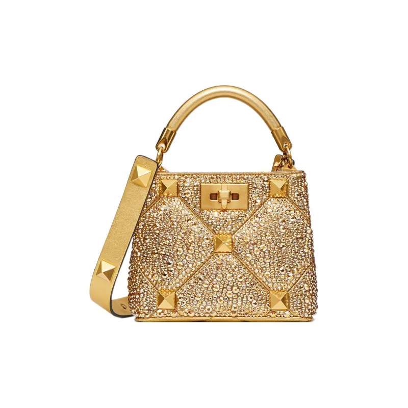 Valentino Roman Stud Rhinestone Shoulder Bag Crossbody Bag Handbag Mini Women's Antique Brass-0