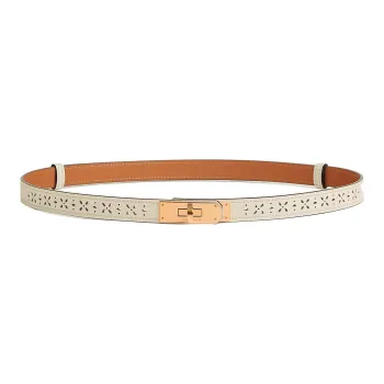 HERMES Cut-Out Design Fashion Minimalist Style Gold Buckle Epsom Calfskin Belt Women's Ecru Width 1.8cm
