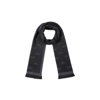 EMPORIO ARMANI Logo Embroidered Frayed Edge Knitted Scarf