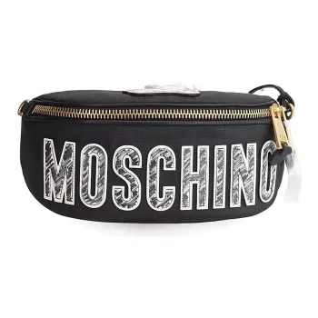 MOSCHINO Cow Leather Shoulder Bag Crossbody Bag Fanny Pack Sling Bags Unisex Black