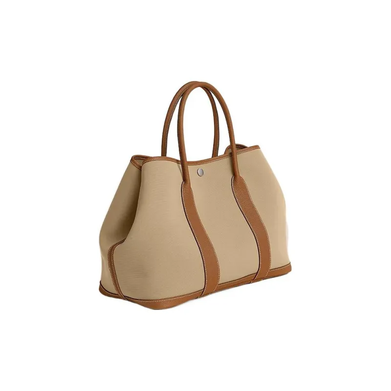 HERMES Garden Party Officier Canvas With Negonda Calfskin Garden Bag Handbag Regular Women's Trench Coat In Beige/Gold-1