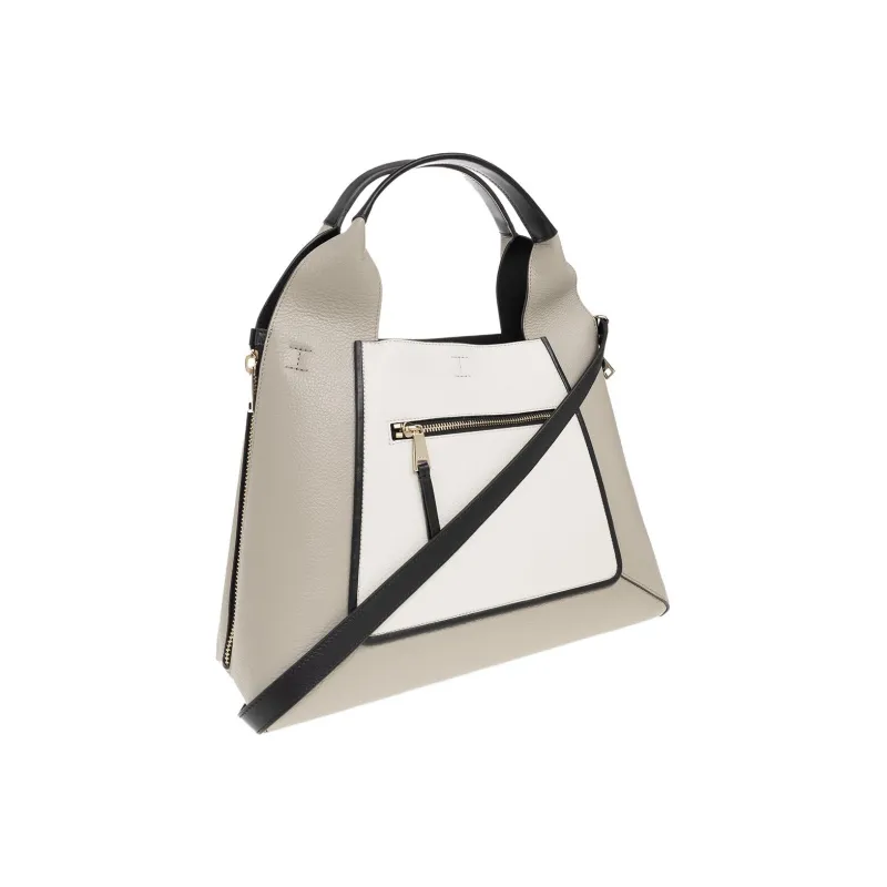 Furla Gilda Calfskin Tote Bag Shopping Bag Shoulder Bag Crossbody Bag Handbag Large Size Women's Gray/White-3