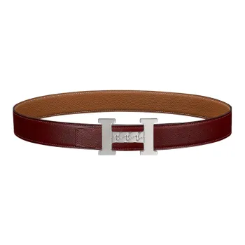 HERMES 5382 Gourmette Silver Buckle Togo Calfskin Double-Sided Leather Belt Unisex Hermes Red/Gold Width: 3.2cm