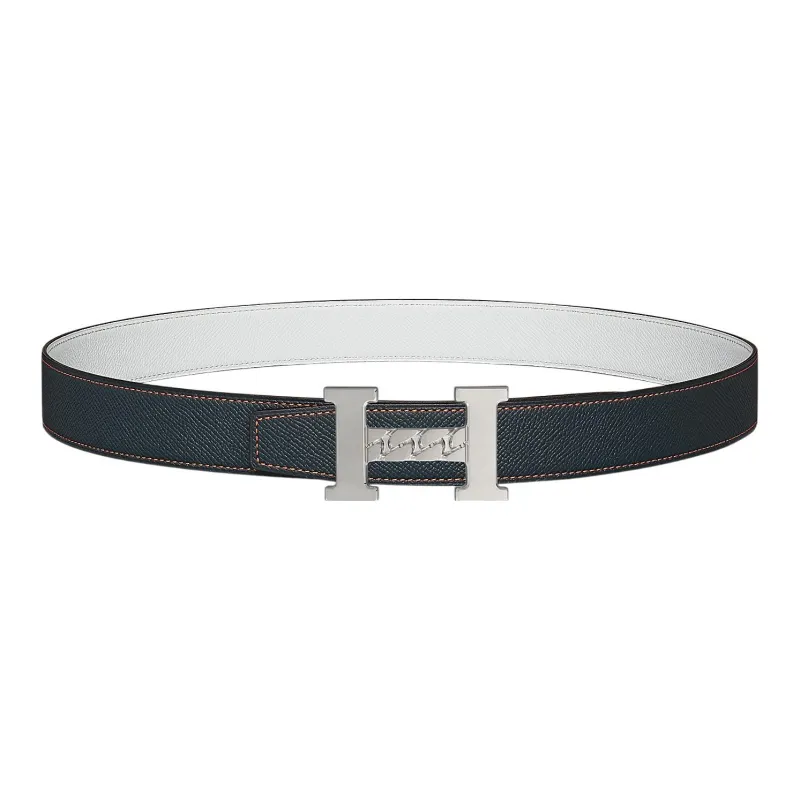 HERMES Leather Belts Unisex Indigo/White-0