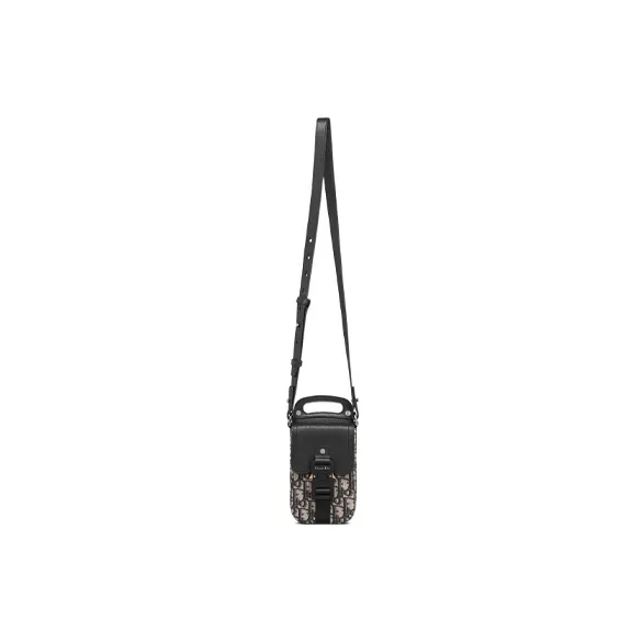 DIOR Grained Calfskin Shoulder Bag, Crossbody Bag With Cell Phone Pouch Regular Men's Black/Beige-3