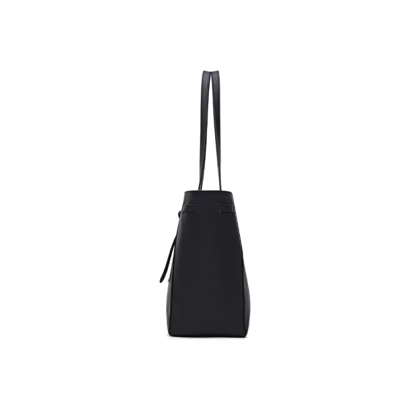FION Artificial Leather Tote Bag Shoulder Bag Large Size Women's Black-3