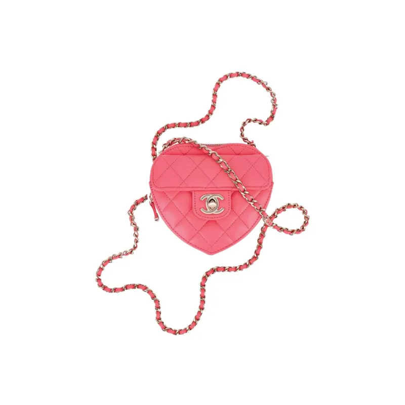 CHANEL 22SS Sheepskin Heart Bag, Shoulder Bag, Crossbody Bag Women's Peach Pink-2